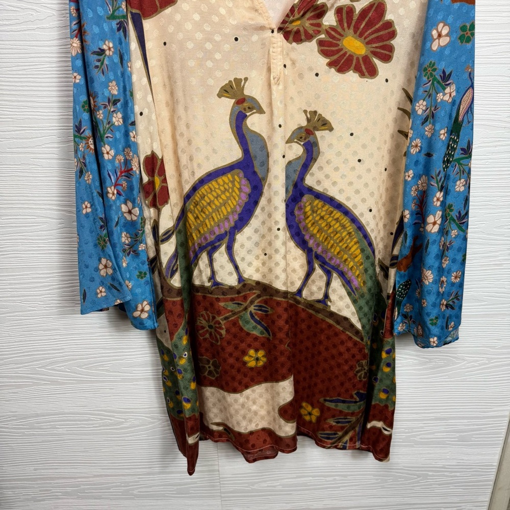 Carolina K Colorful Peacock Print Tunic Dress Art to Wear Art deco - Picture 8 of 16